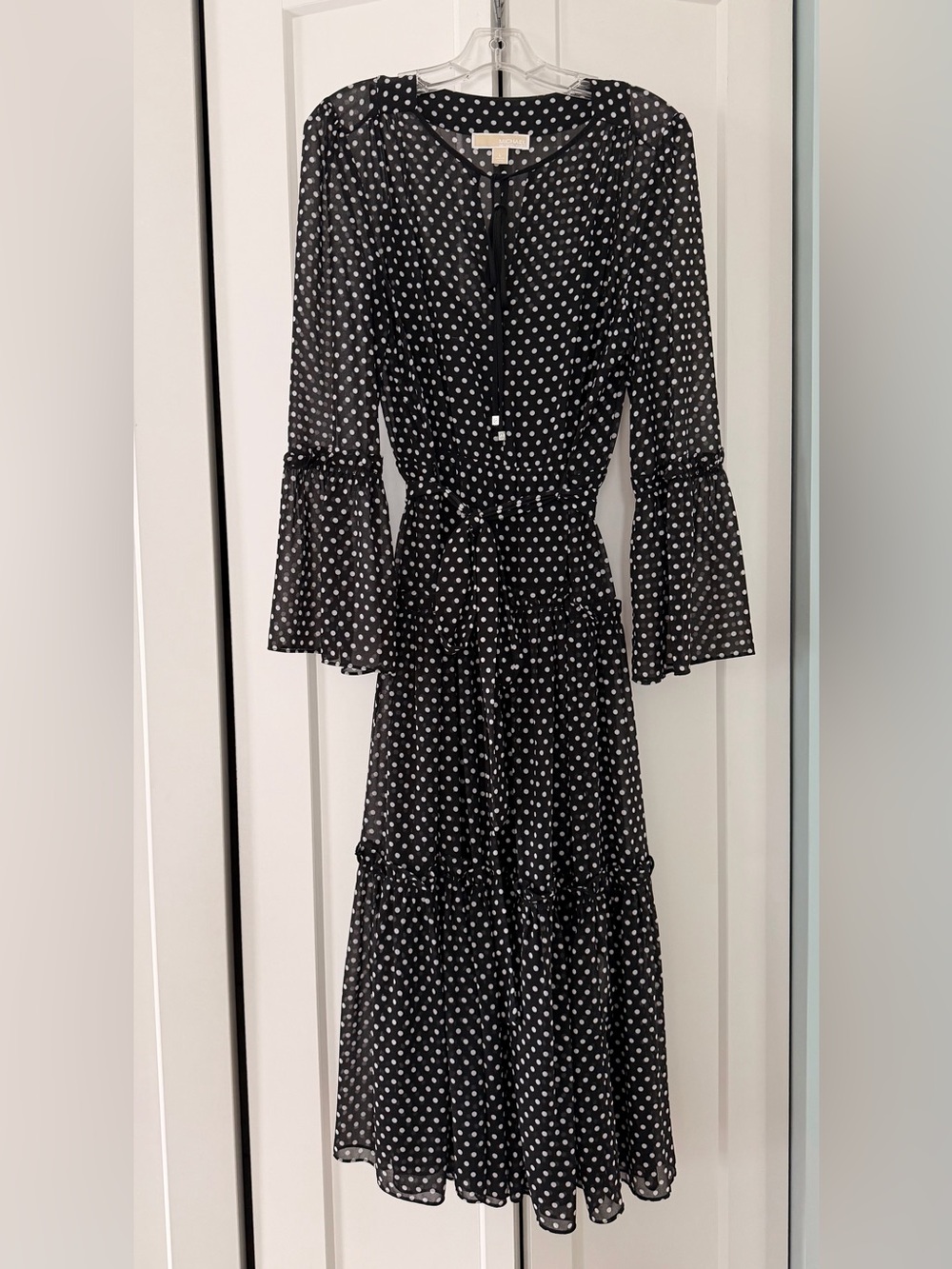 Black Polka Dot Michael Michael Kors Dress with Bell Sleeves, size L